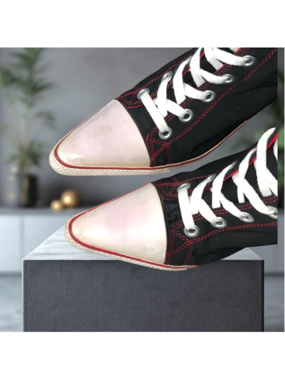 Anne Michelle NOWELL-02 Y2K Mid-Calf Lace-Up Stiletto Heel Boots Black Red Wm 8 - Picture 6 of 9